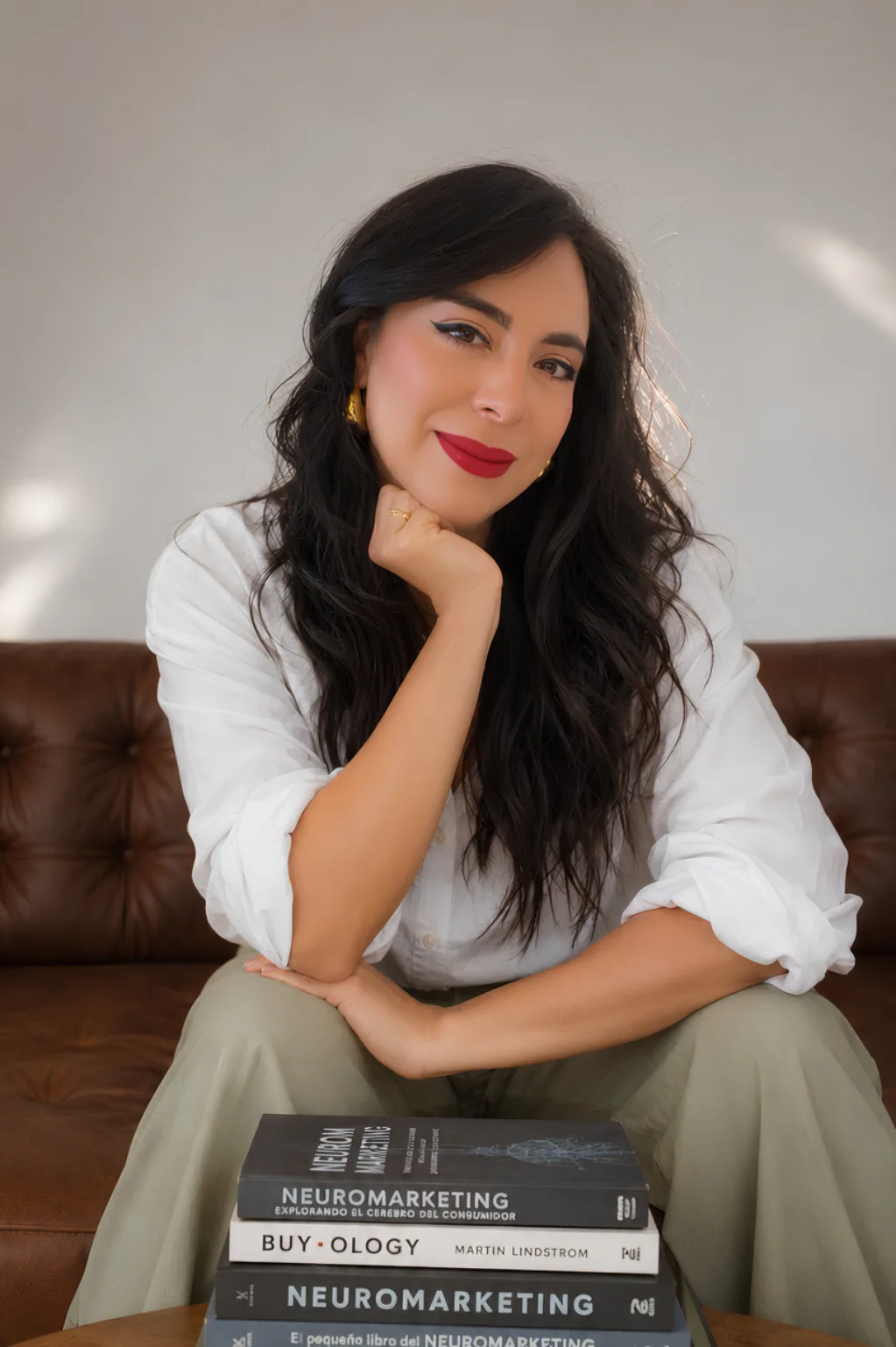 Sarah Joyce Narváez junto a materiales de neuromarketing.